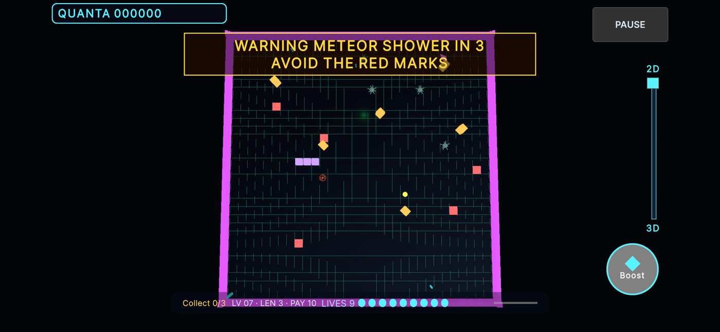 Meteor shower warning in Quantum Snake 2