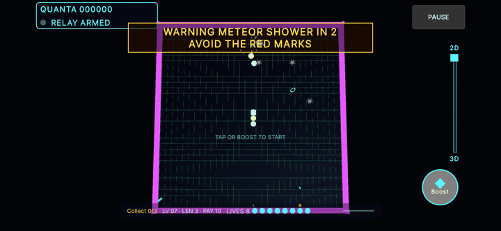 Quantum Snake 2 gameplay: a meteor shower surprise event in the neon arena