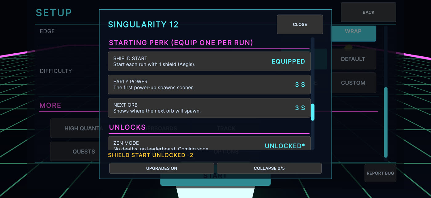 Singularity perk selection